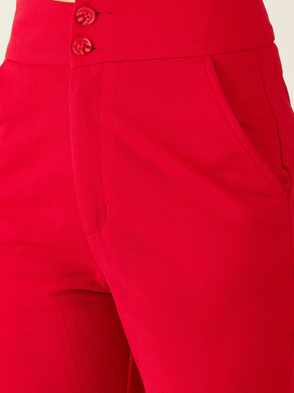Flared Trousers with Exposed Button Waist
