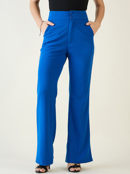 Flared Trousers with Exposed Button Waist
