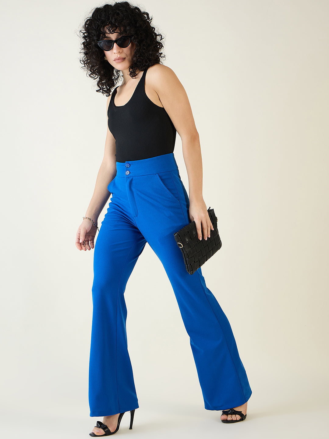 Flared Trousers with Exposed Button Waist