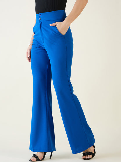 Flared Trousers with Exposed Button Waist
