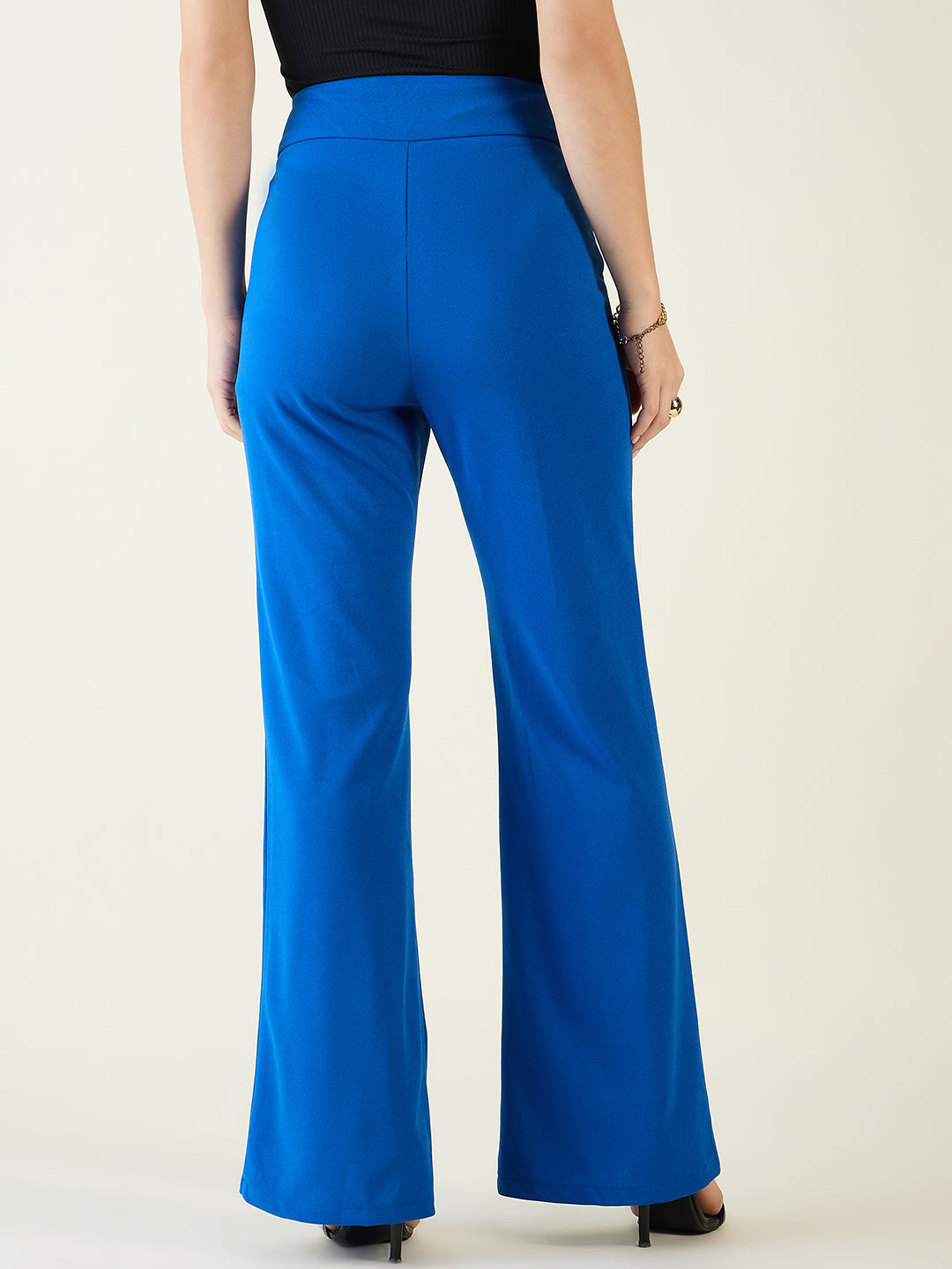 Flared Trousers with Exposed Button Waist