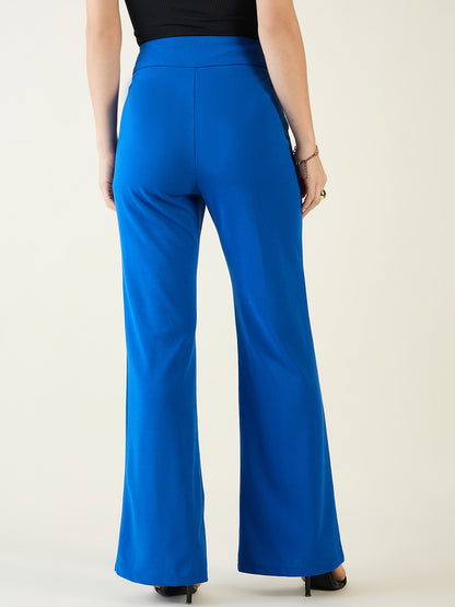 Flared Trousers with Exposed Button Waist