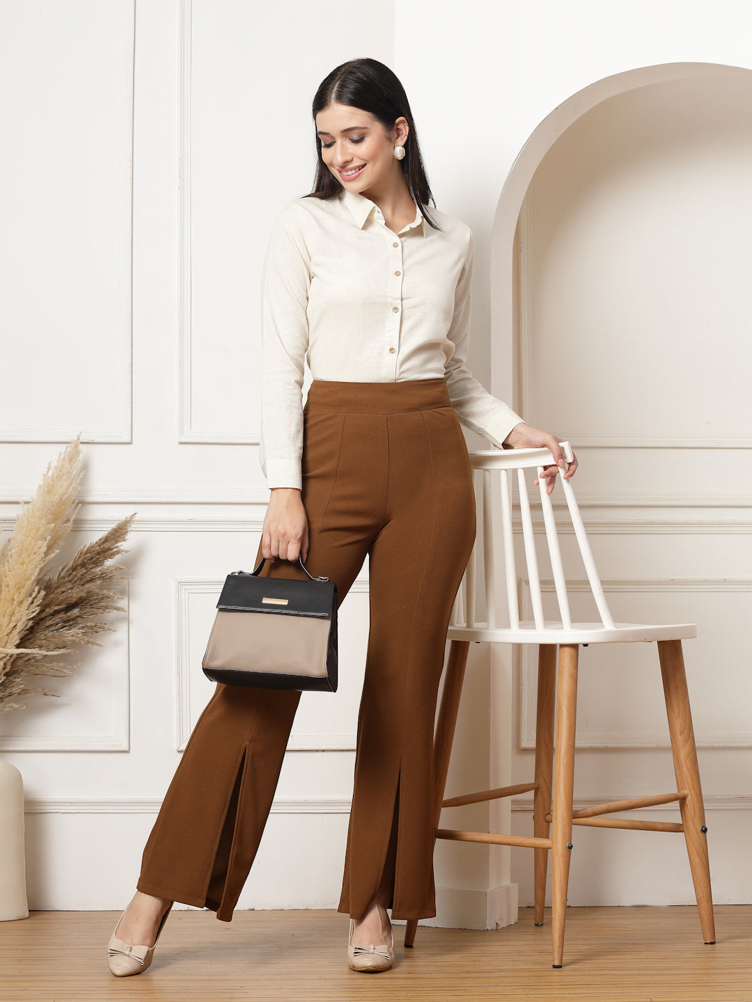 Flared Trousers with Front Ankle Slits