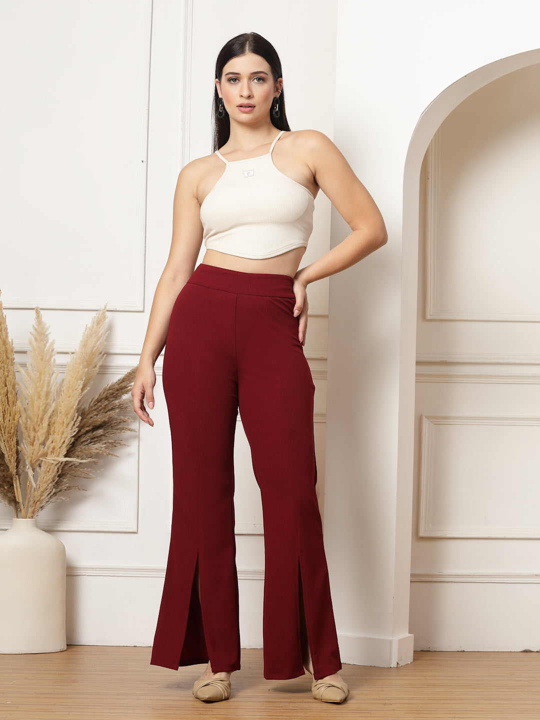 Flared Trousers with Front Ankle Slits