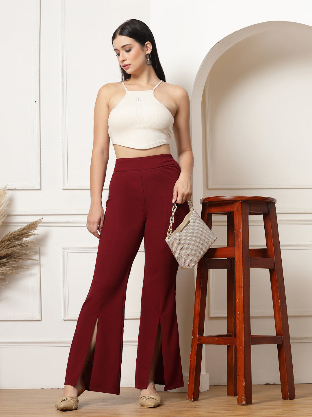 Flared Trousers with Front Ankle Slits