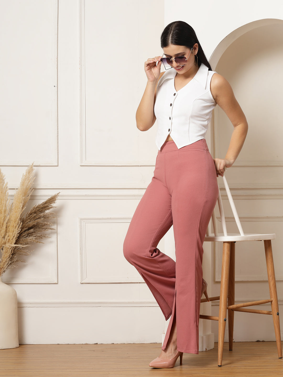 Flared Trousers with Front Ankle Slits