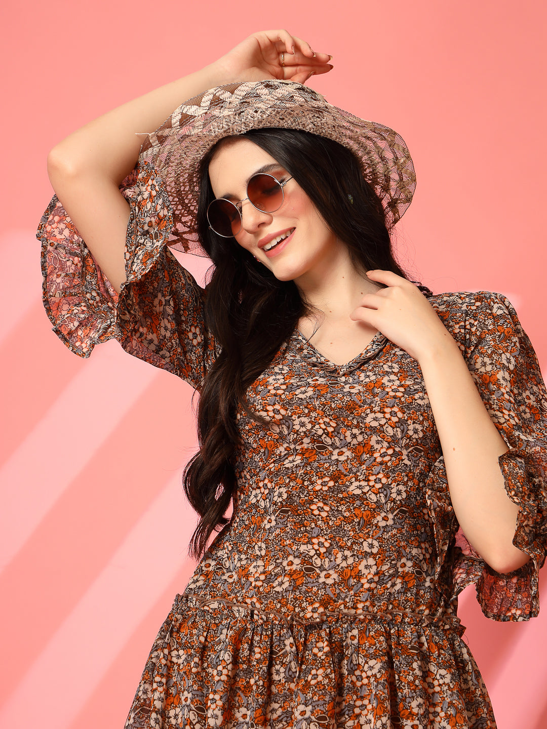 Floral Print Backless Mini Dress with Lace-Up Detail