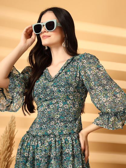 Floral Print Backless Mini Dress with Lace-Up Detail