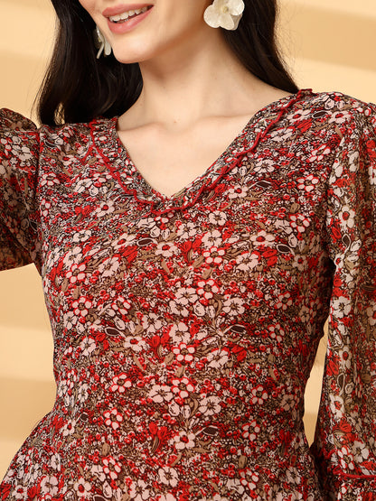 Floral Print Backless Mini Dress with Lace-Up Detail