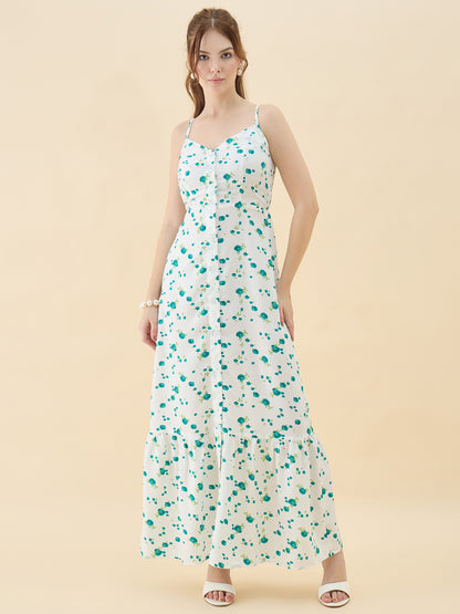 Woman wearing a floral dress on a beige background