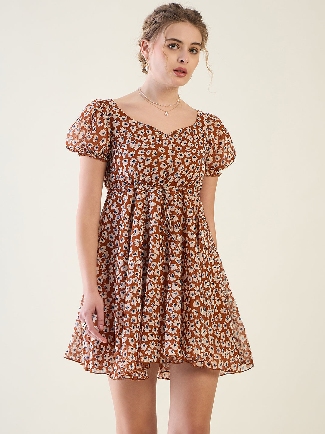 Floral Print Puff Sleeve Mini Dress