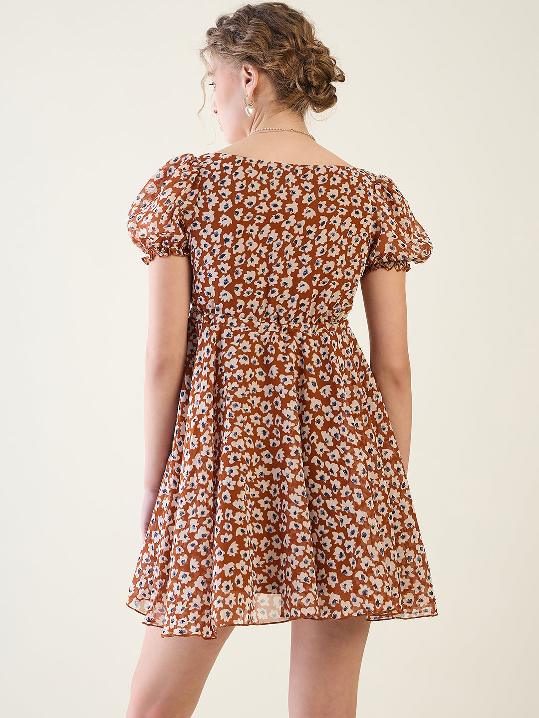 Floral Print Puff Sleeve Mini Dress