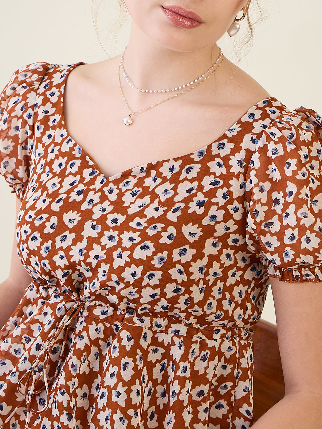 Floral Print Puff Sleeve Mini Dress