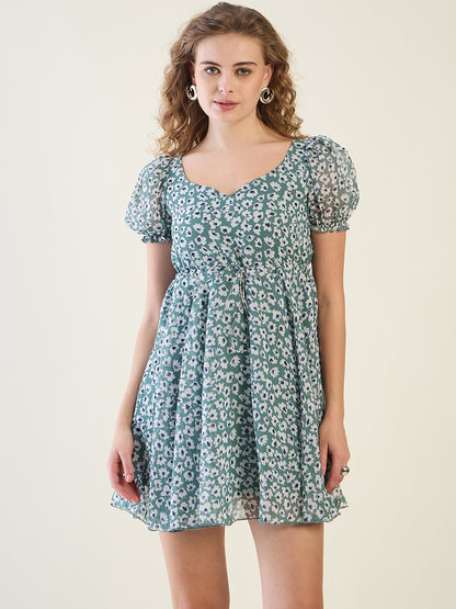 Floral Print Puff Sleeve Mini Dress