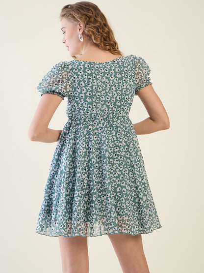 Floral Print Puff Sleeve Mini Dress