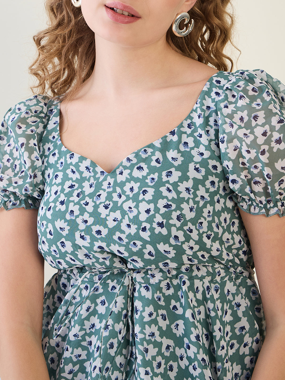 Floral Print Puff Sleeve Mini Dress