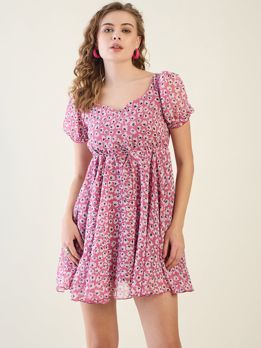 Floral Print Puff Sleeve Mini Dress