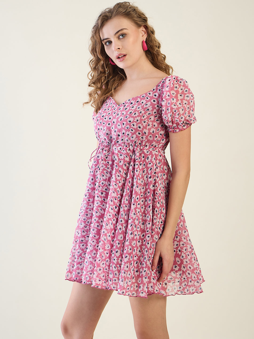 Floral Print Puff Sleeve Mini Dress