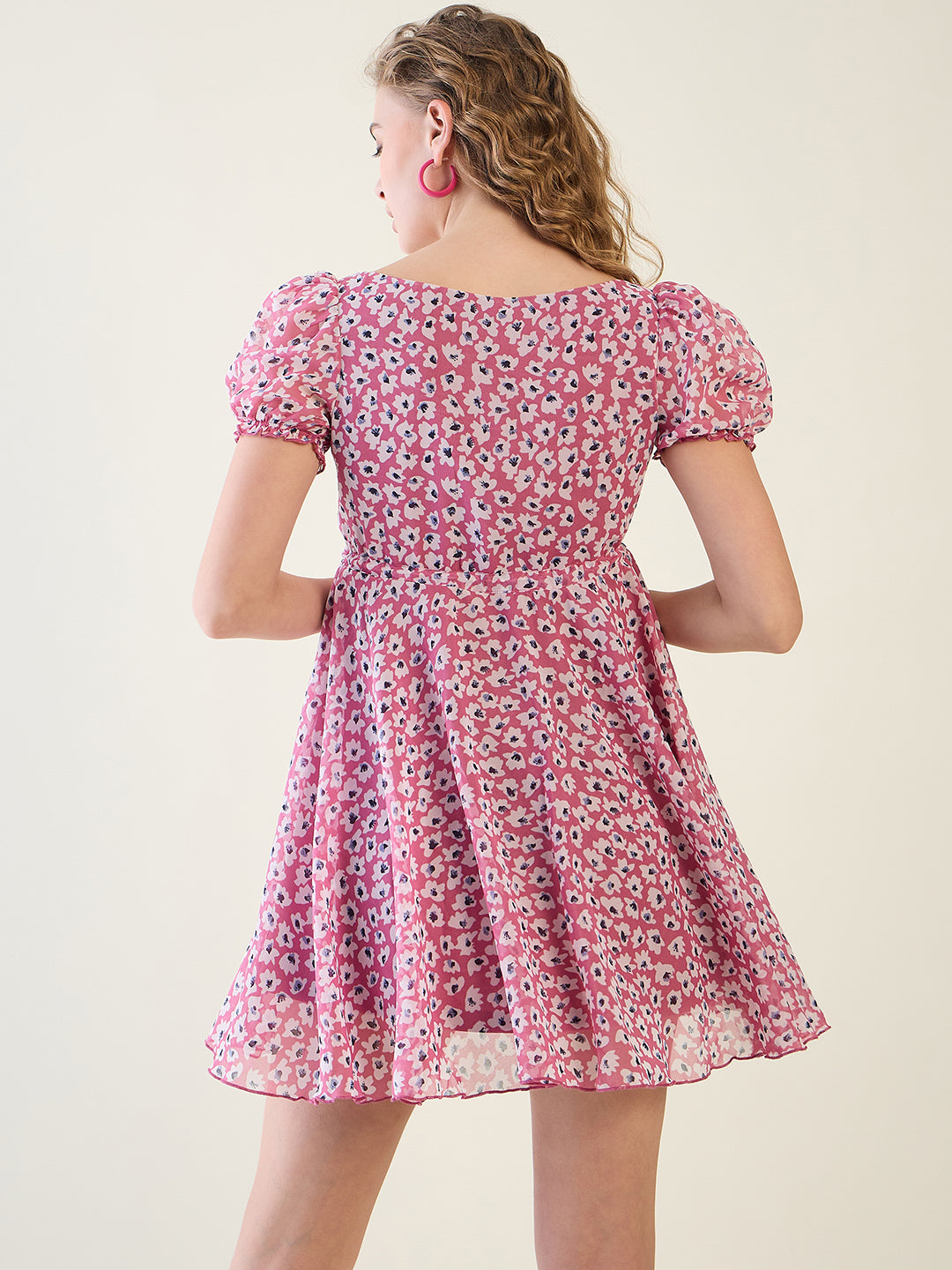 Floral Print Puff Sleeve Mini Dress