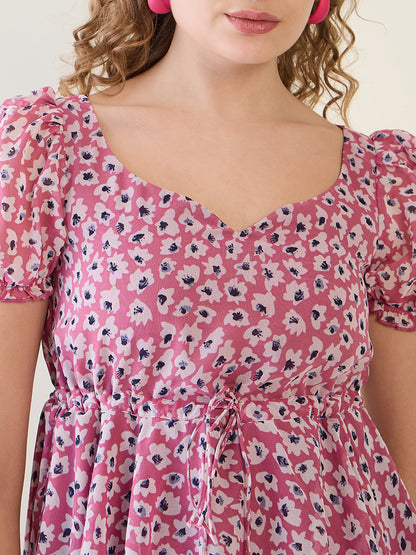 Floral Print Puff Sleeve Mini Dress