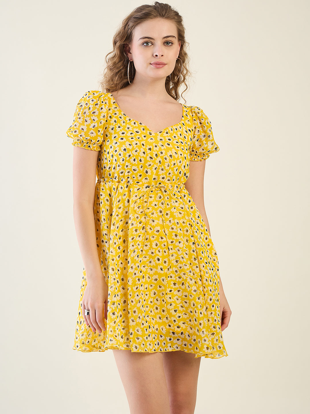 Floral Print Puff Sleeve Mini Dress