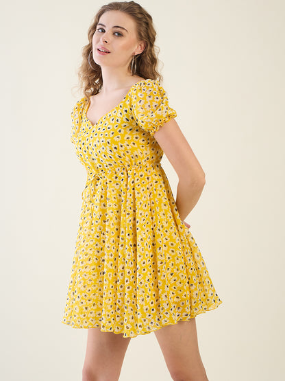 Floral Print Puff Sleeve Mini Dress