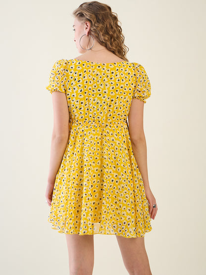 Floral Print Puff Sleeve Mini Dress