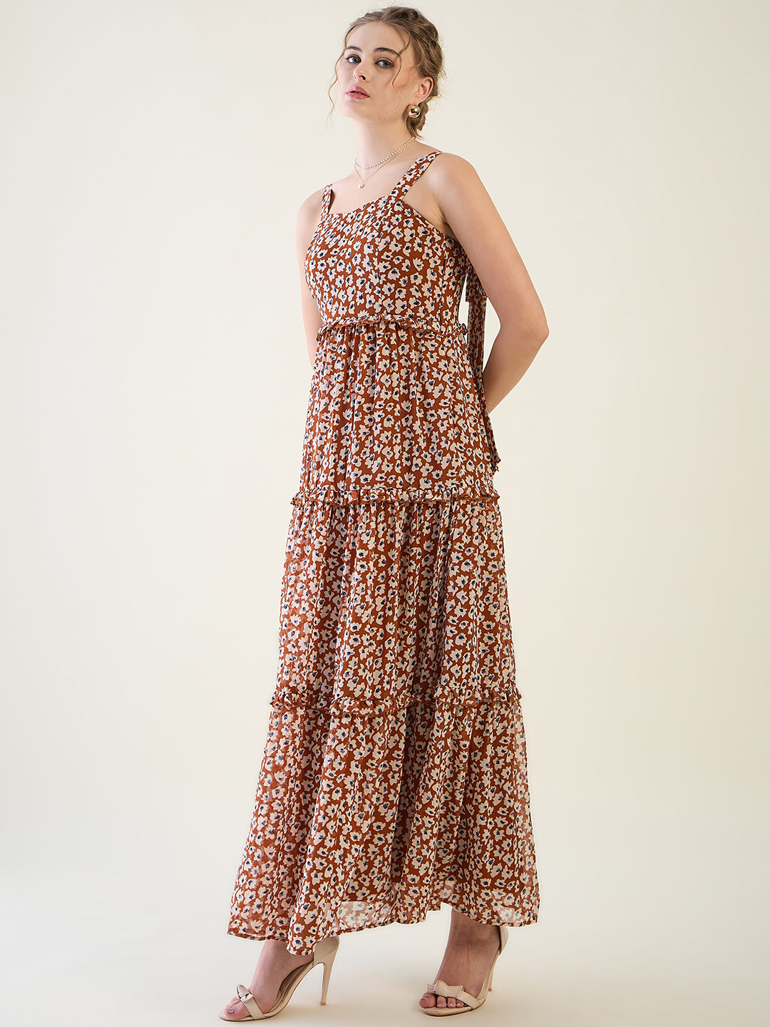 Floral Print Tiered Maxi Dress with Side Slit