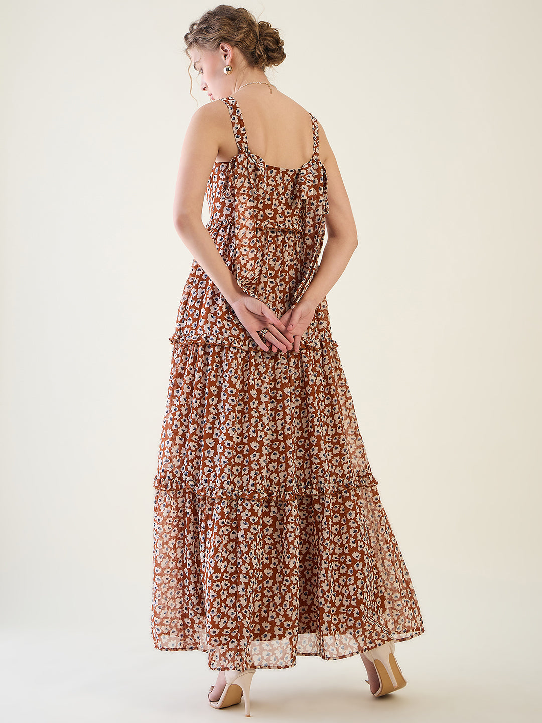 Floral Print Tiered Maxi Dress with Side Slit