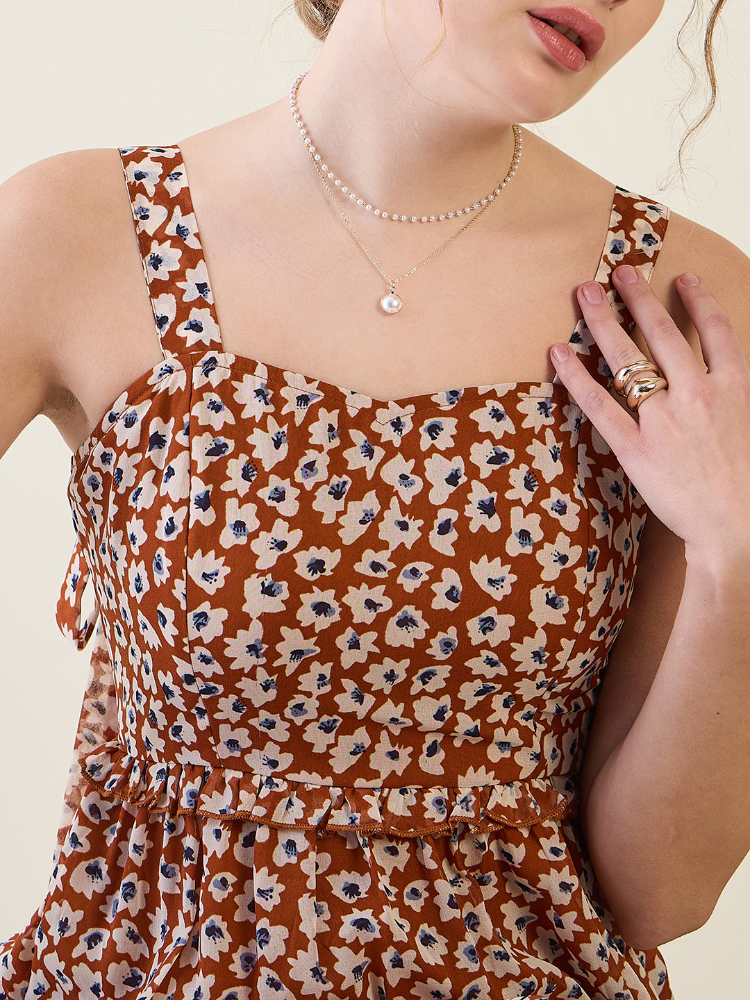 Floral Print Tiered Maxi Dress with Side Slit