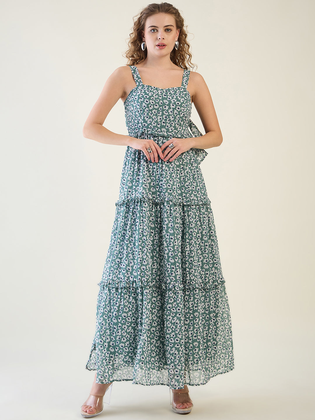 Floral Print Tiered Maxi Dress with Side Slit