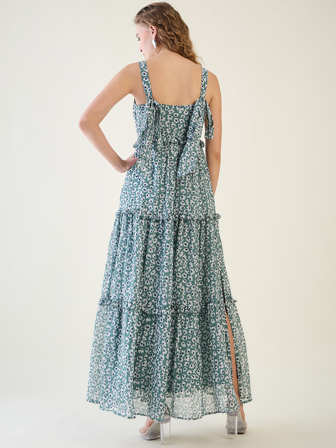 Floral Print Tiered Maxi Dress with Side Slit