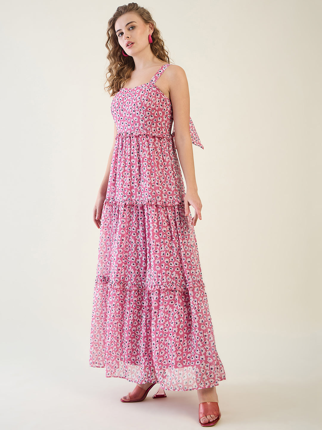 Floral Print Tiered Maxi Dress with Side Slit