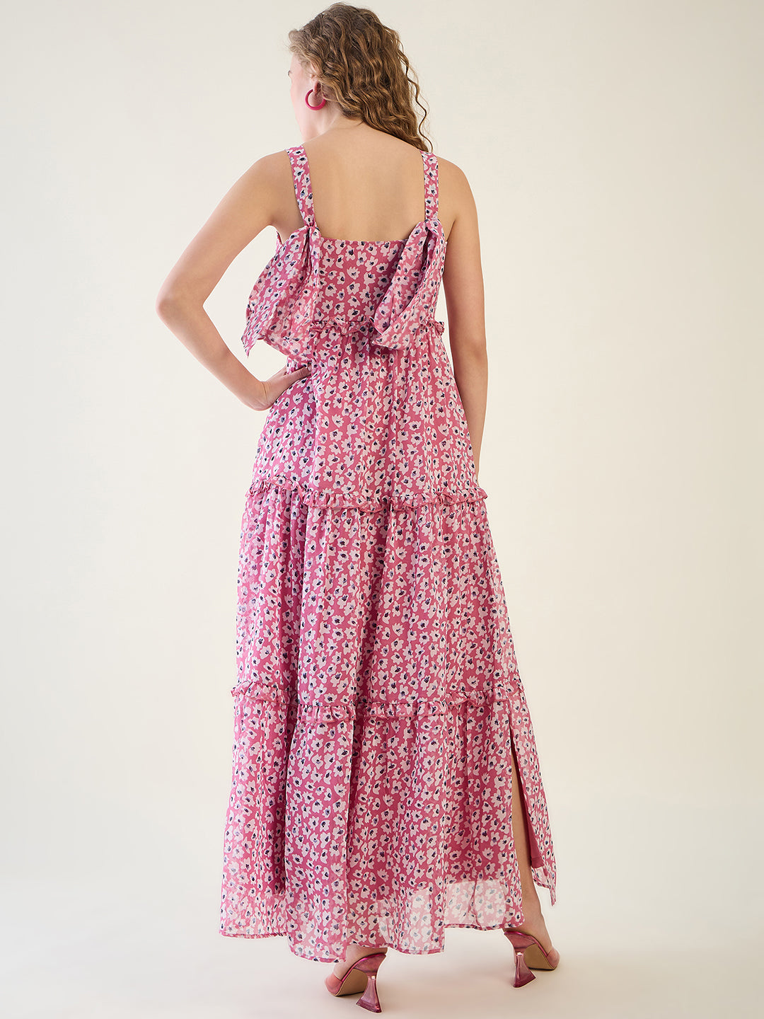 Floral Print Tiered Maxi Dress with Side Slit