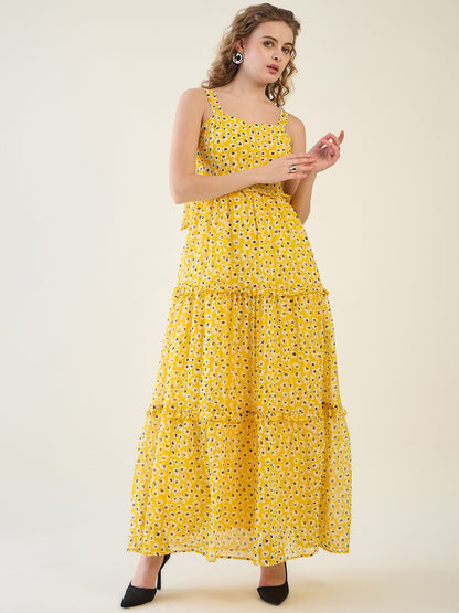 Floral Print Tiered Maxi Dress with Side Slit