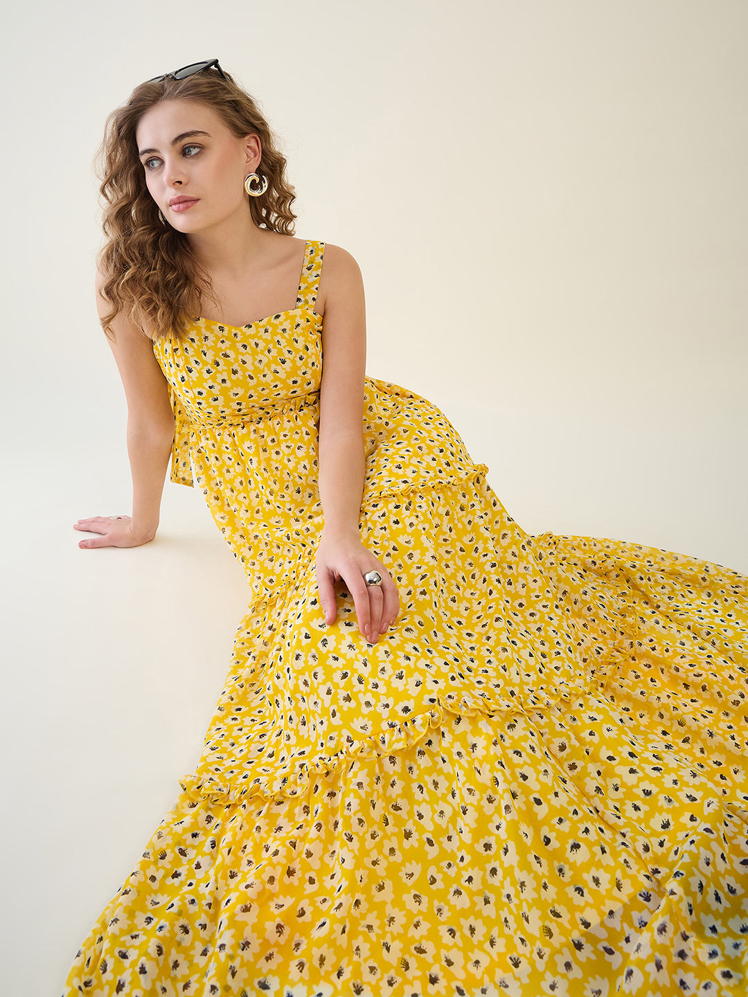 Floral Print Tiered Maxi Dress with Side Slit