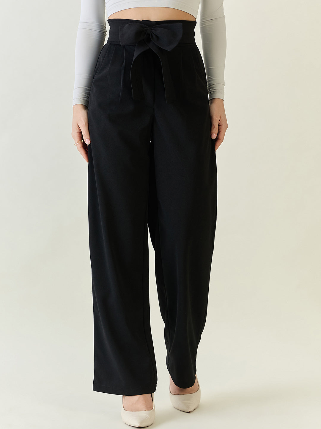 Flowing Tie-Waist Palazzo Trousers