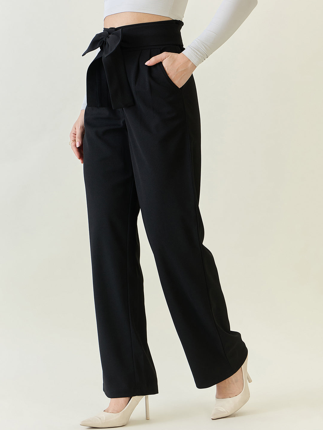 Flowing Tie-Waist Palazzo Trousers