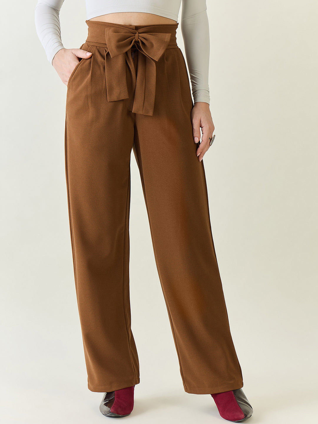 Flowing Tie-Waist Palazzo Trousers