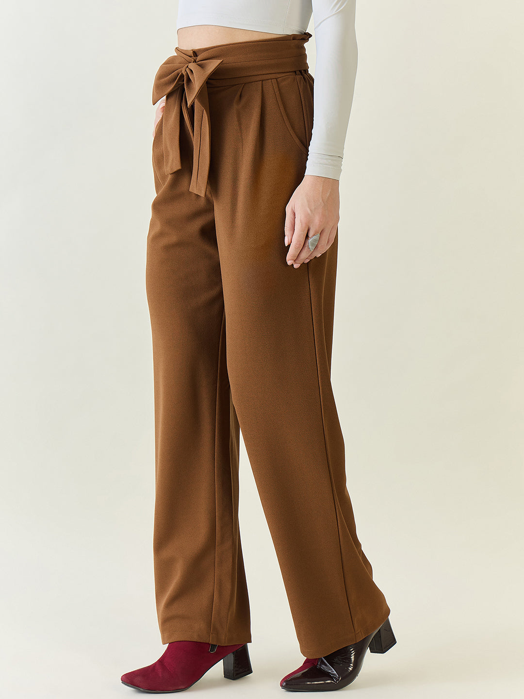 Flowing Tie-Waist Palazzo Trousers