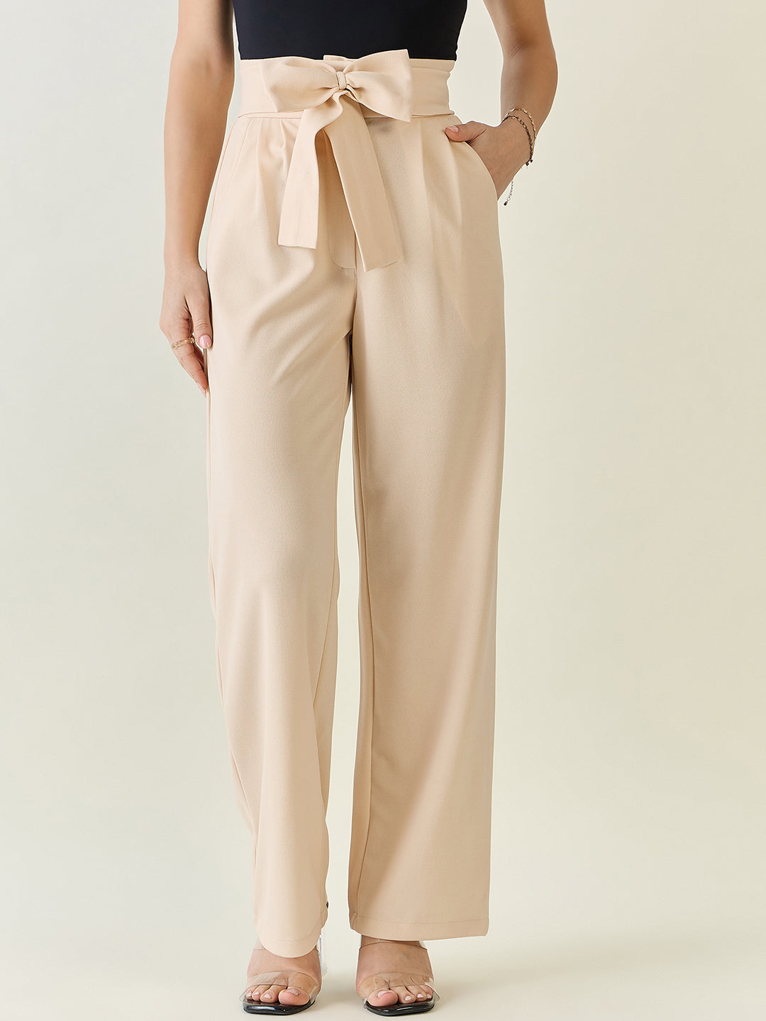 Flowing Tie-Waist Palazzo Trousers