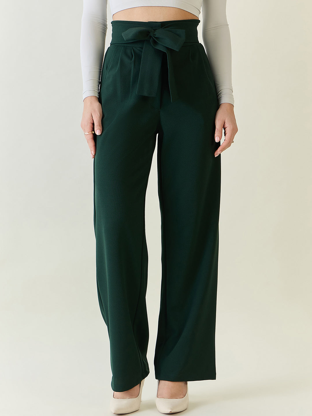 Flowing Tie-Waist Palazzo Trousers