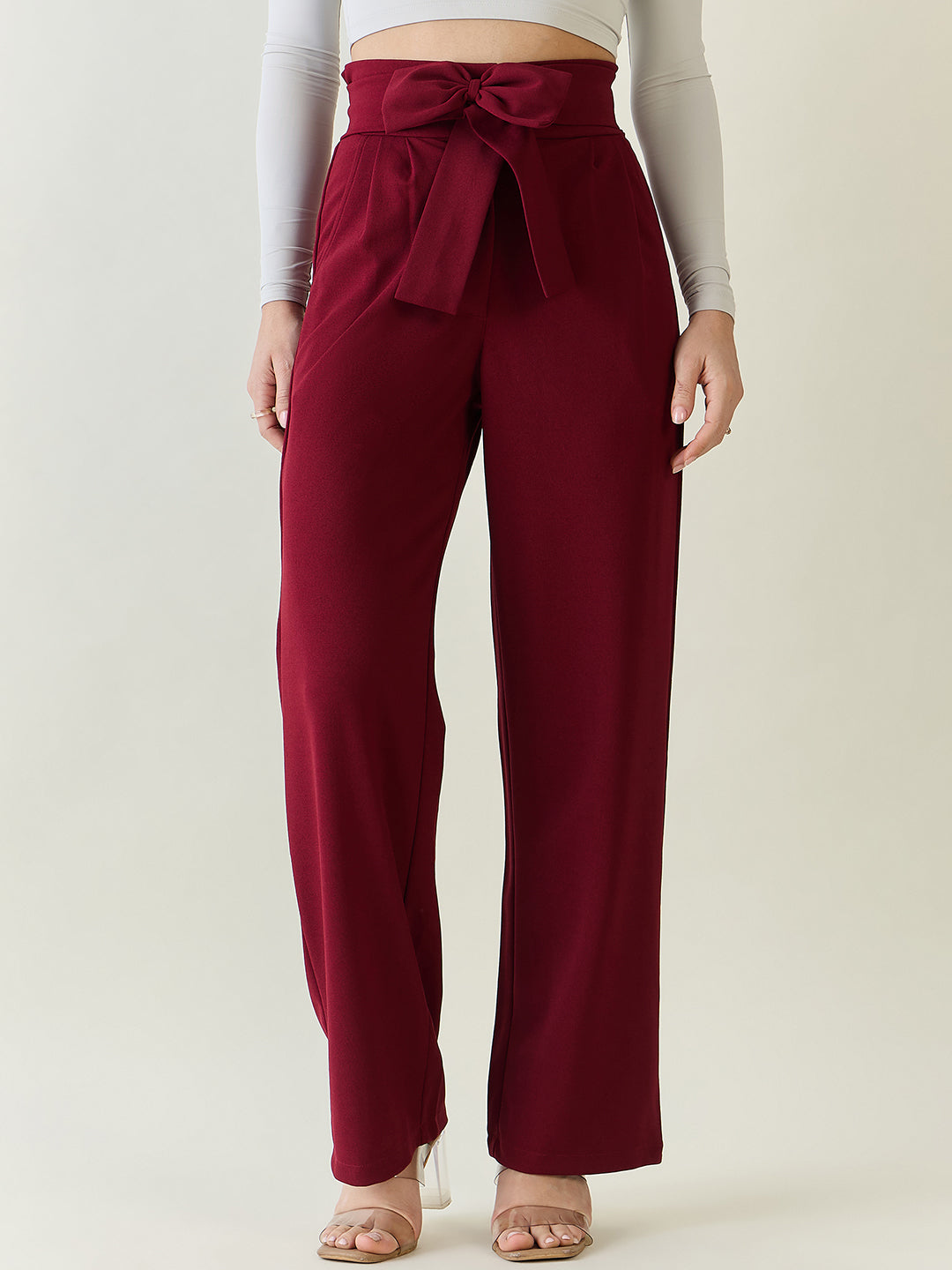 Flowing Tie-Waist Palazzo Trousers