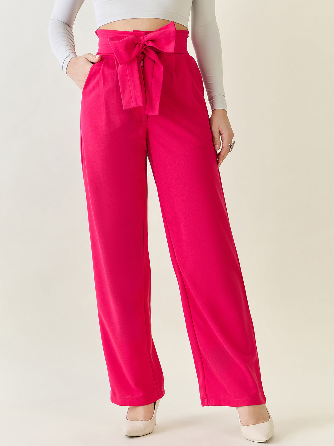 Flowing Tie-Waist Palazzo Trousers