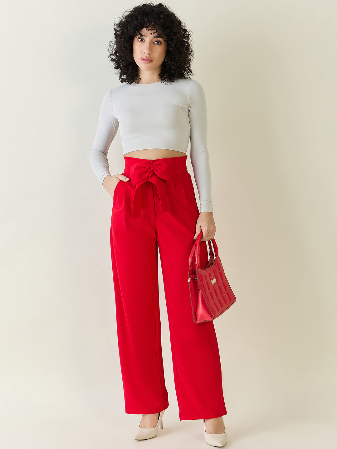Flowing Tie-Waist Palazzo Trousers