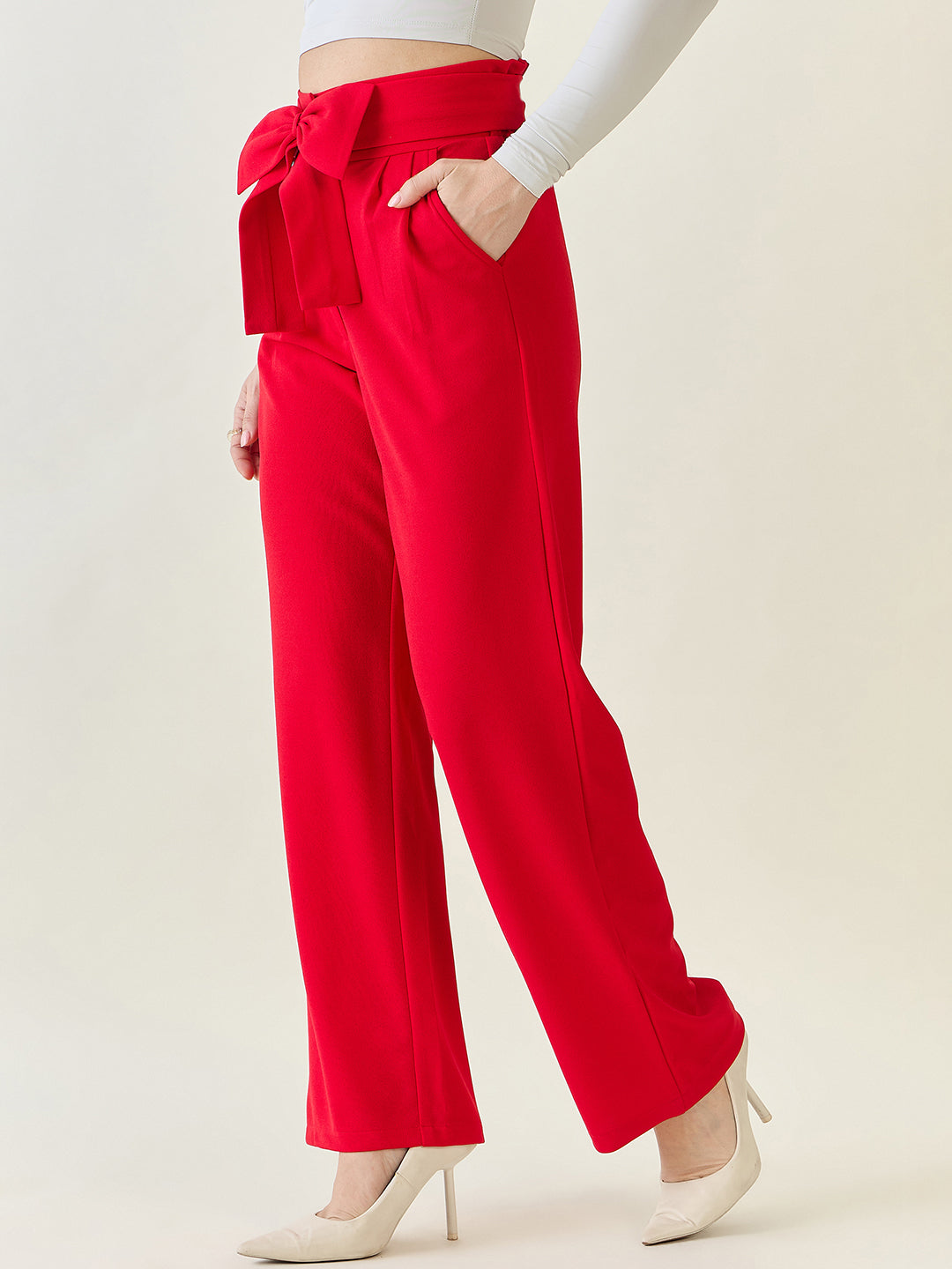 Flowing Tie-Waist Palazzo Trousers