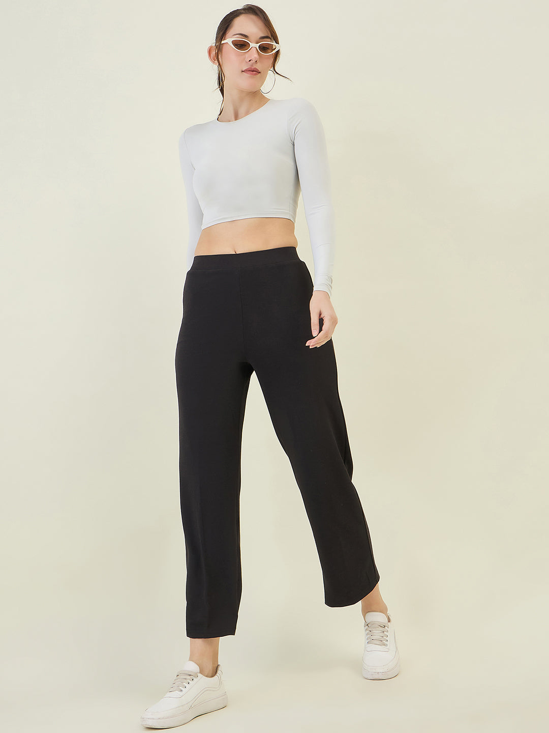 High-Rise Flared Ankle Trousers