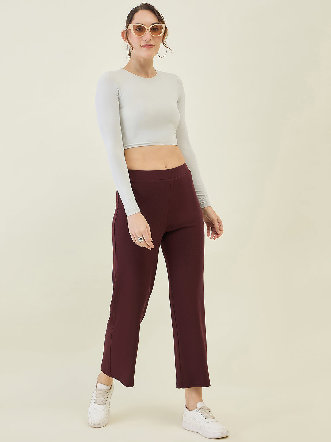 High-Rise Flared Ankle Trousers