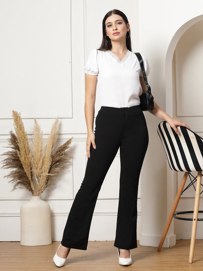 High-Rise Full Length Flared Trousers
