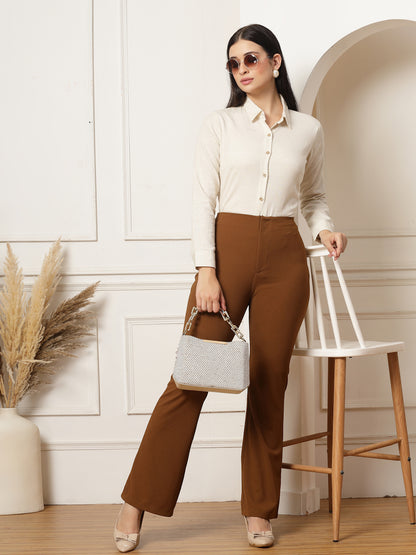 High-Rise Full Length Flared Trousers